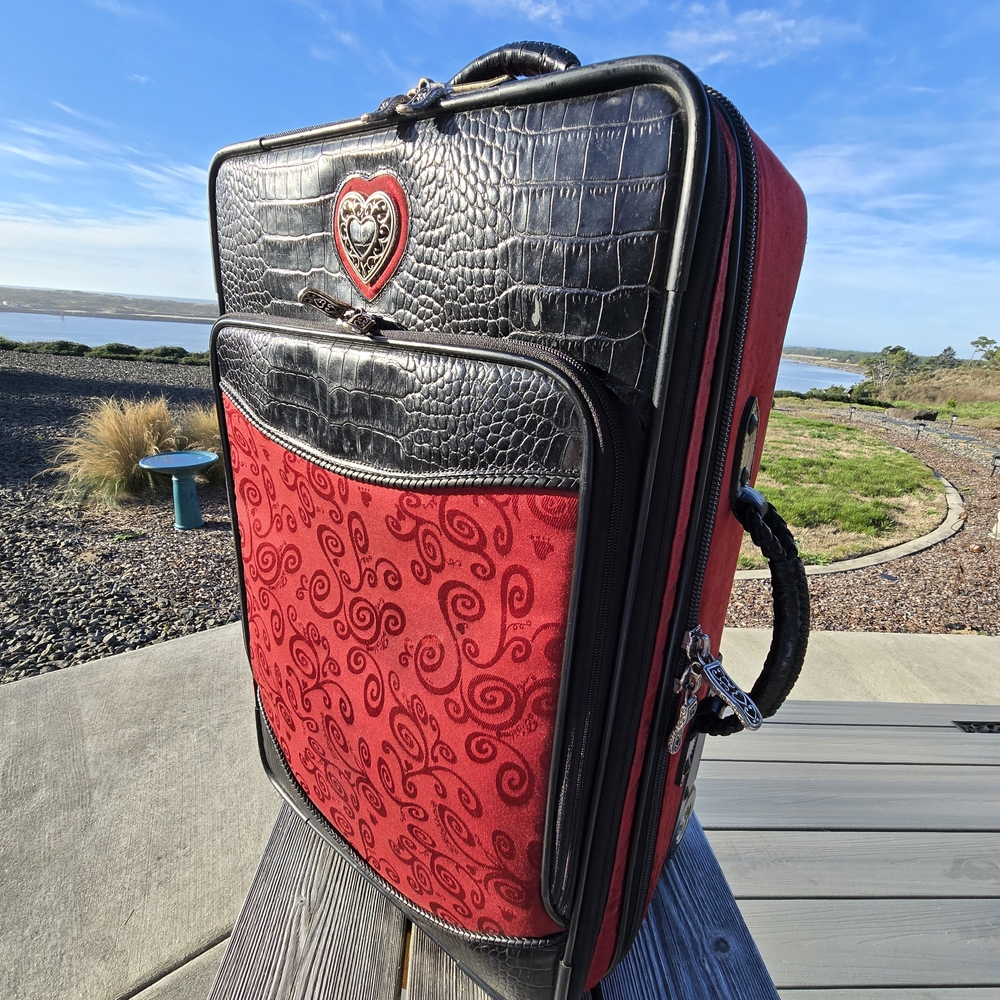 Brighton Burgundy Red and Black Croc Embossed Leather Carry On Luggage 22"